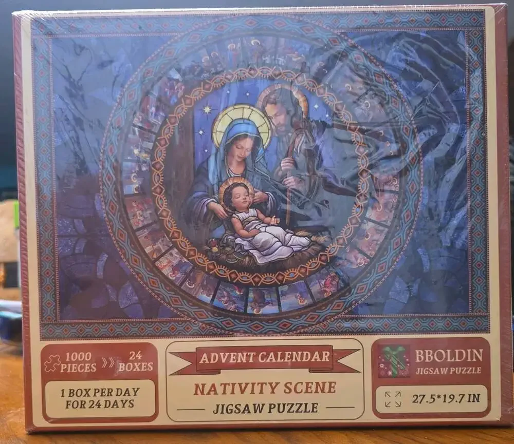 New Nativity Advent Calender Puzzle Stain Glass Christmas Religious Jesus